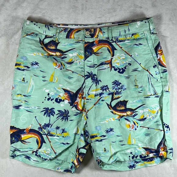 Polo Ralph Lauren Linen Blend 38W 6” Inseam Classic Fit Green Flat Front Shorts - Picture 2 of 10